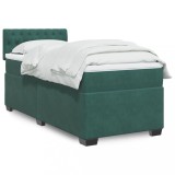 Cumpara ieftin Gossi pat box spring cu saltea, verde inchis, 90x190 cm, catifea