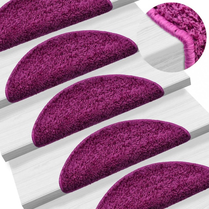 vidaXL Covorașe scări, 10 buc., 56x17x3 cm, violet, semirotunde