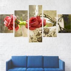 Set Tablouri Multicanvas 5 Piese, Flori, Trandafiri in cana - 110 x 200 cm (2 Piese 40x60 cm + 2 Piese 40x80 cm + 1 Piesa 40x110 cm) foto