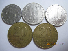 Romania (e176) &amp;#039;90 - 5 Lei 1995, 10 Lei 1990, 1992, 20 Lei 1991, 1992 foto