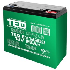 Acumulator profesional, utilizare industriala, descarcare lenta, tip Deep Cycle, 12V, 25A, Ted, BAT-TED12V25A foto