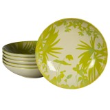 Set 6 farfurii adanci, 21 cm, Hawaii, Crem deschis cu frunze verzi-galbui