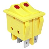 Intrerupator Rocker 2xSPDT 15A 250V 37x31x25mm Galben cu Bec