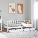 VidaXL Pat de zi cu sertare, alb, 80x200 cm, lemn masiv pin