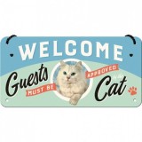 Placa metalica cu snur - Welcome Cat - 10x20 cm, Nostalgic Art Merchandising