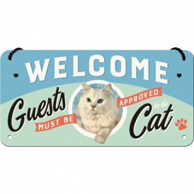 Placa metalica cu snur - Welcome Cat - 10x20 cm foto