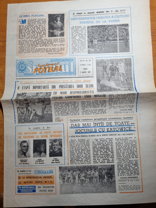 sportul fotbal 7 august 1987-ultimul meci a lui ducadam,retragerea,u. craiova