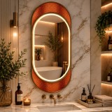 Oglinda LED NORILSK 55x110 cm, auriu lucios, dezaburire, ceas