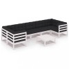 Set mobilier gradina cu perne, 8 piese, alb, lemn masiv de pin