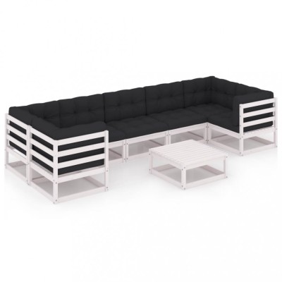 Set mobilier gradina cu perne, 8 piese, alb, lemn masiv de pin foto