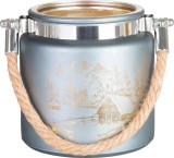 Suport pentru lumanare MagicHome de Craciun, gri, cu peisaj, 10x10 cm
