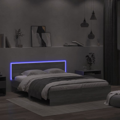 vidaXL Cadru de pat cu tăblie și LED, gri sonoma, 160x200 cm foto