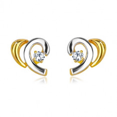 Cercei din aur de 14K - arc bicolor decorat cu diamant