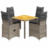 Cumpara ieftin Set bistro de gradina cu perne, 5 piese, gri, poliratan