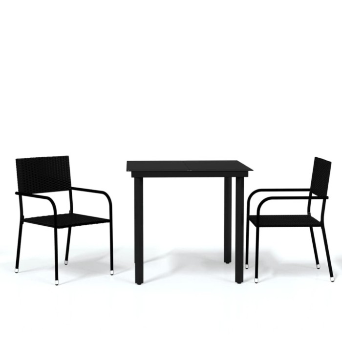 Set de mobilier pentru gradina, 3 piese, negru