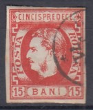 ROMANIA 1869 LP 27 REGELE CAROL I CU FAVORITI 15 BANI ROSU STAMPILAT
