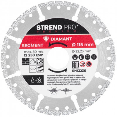 Strend Pro Premium, lipit &amp;icirc;n vid, 115 mm, diamantat, tăiere, multiplu foto