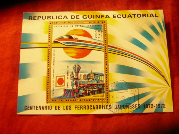Bloc Guineea Ecuatorial 1972 Locomotive Japoneze , stampilat