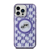 Husa pentru iPhone 15 - Karl Lagerfeld IML MagSafe (KLHMP15SHMCKMHU) - Purple Monogram Karl&amp;Choupette Head