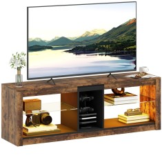 HOMCOM Mobilier TV cu lumină LED și telecomandă, rafturi și compartimente deschise, 140x35x47cm, maro | Aosom Romania
