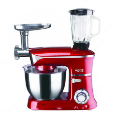 Robot bucatarie multifunctional Voltz, 1900 W, 6.5 l, indicator LED, 6 viteze, 3 palete incluse, Rosu foto