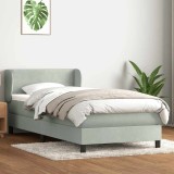 vidaXL Pat box spring cu saltea, gri deschis, 90x220 cm, catifea 3317469