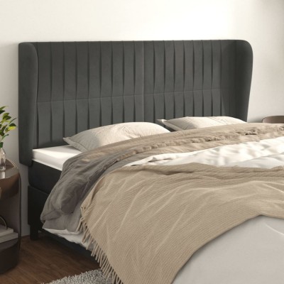 vidaXL Tăblie de pat cu aripioare gri &amp;icirc;nchis 203x23x118/128 cm catifea 3118261 foto