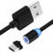 Cablu de incarcare USB - microUSB, conector magnetic, cordon impletit, 1m.