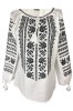 Bluza dama O25 alb crystal/negru marimea S, Casual, Bumbac