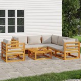 VidaXL Set mobilier grădină, perne gri deschis, 7 piese, lemn masiv 3155289