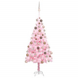 VidaXL Brad Crăciun pre-iluminat cu set globuri, roz, 150 cm, PVC