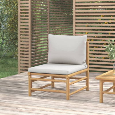 vidaXL Canapea de mijloc de grădină, perne gri deschis, bambus foto