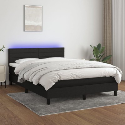 vidaXL Pat cu arcuri, saltea și LED, negru, 140x190 cm, textil 3133231 foto