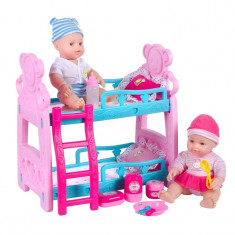 Set 2 bebelusi cu pat dublu Doll Bed, 30 cm, 3 ani+ foto