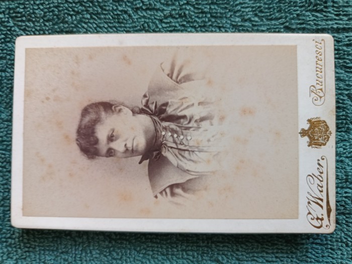 fotografie exceptionala , atelier Gustav Waber ,Bucuresci ,distinsa doamna.Dimensiuni 11 cm x 6 cm .