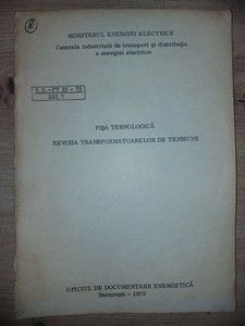 Fisa tehnologica: revizia transformatoarelor de tensiune