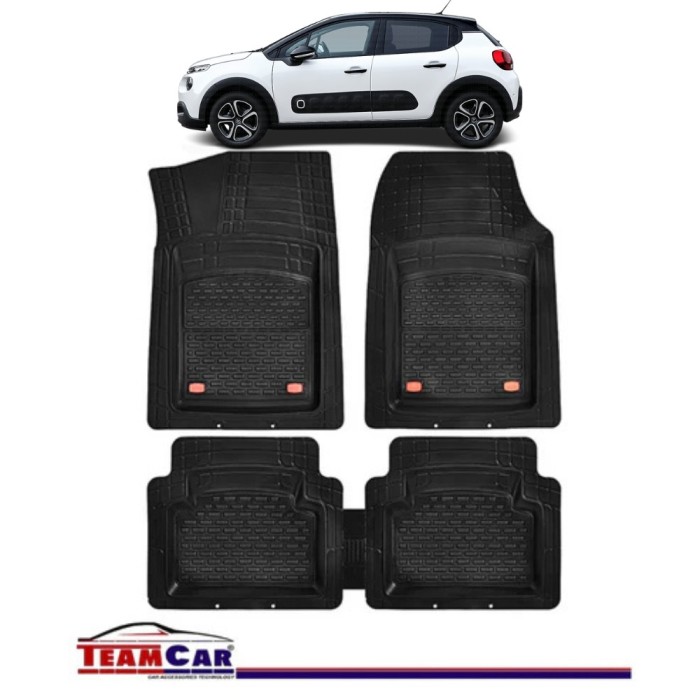 Covorase Auto TeamCar&reg; Tip Tavita Compatibile Citroen C3 III (2016-2024) Negru Material Rezistent