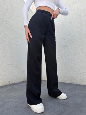 Pantaloni de costum, drepti, cu talie inalta, negru, dama, Shein foto