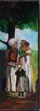 1931 Tablou mare vechi semnat P. Aron ulei pe carton 75 x 27 cm