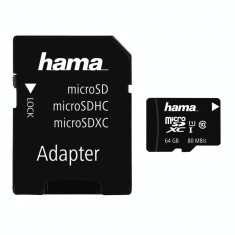 Card de memorie Hama MicroSDXC 64GB Clasa 10 UHS-I 80MB / s + Adaptor / Foto foto