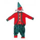 Costum Craciun, Flippy, Spiridus, rosu-verde, 10 - 13 ani, catifea