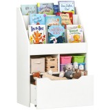 Biblioteca Copii HOMCOM cu Rafturi si Sertar, Alb, Mobila pentru Camera de Joaca si Depozitare Jucarii