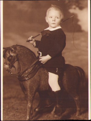 HST P1610 Poză copil cu căluț de jucărie studio din Viena 1930 foto