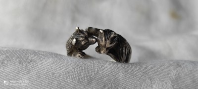 unic INEL argint cu 2 pui de VULPE manopera EXCEPTIONALA splendid VECHI MINUNAT foto