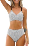 Costum de baie din 2 piese CUPSHE, bikini cu talie inalta, cu dungi, XL - OUTLET