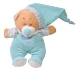 Jucarie zornaitoare ursulet de plus cu fes, 17cm, albastru, AC