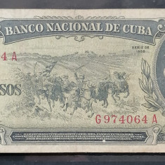Cuba, 5 pesos 1958, plantatie de tutun si fabrica de tigarete