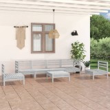 Gossi set mobilier de gradina, 7 piese, alb, lemn masiv de pin