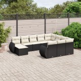 vidaXL Set canapele de grădină cu perne, 11 piese, negru, poliratan 3257519
