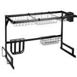 Raft scurgator de vase, tacamuri si pahare, din metal, cu margini inalte, antialunecare, dimensiuni 85 x 32 x 52 cm, baza solida, negru